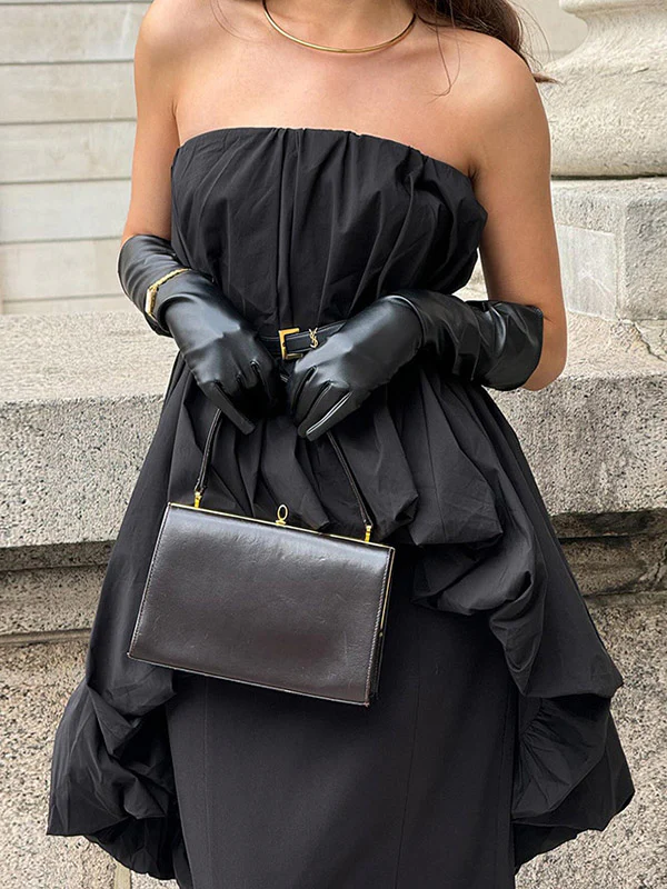 High-Low Sleeveless Elasticity Pleated Solid Color Split-Joint Tube Blouses&Shirts Tops - Image 2