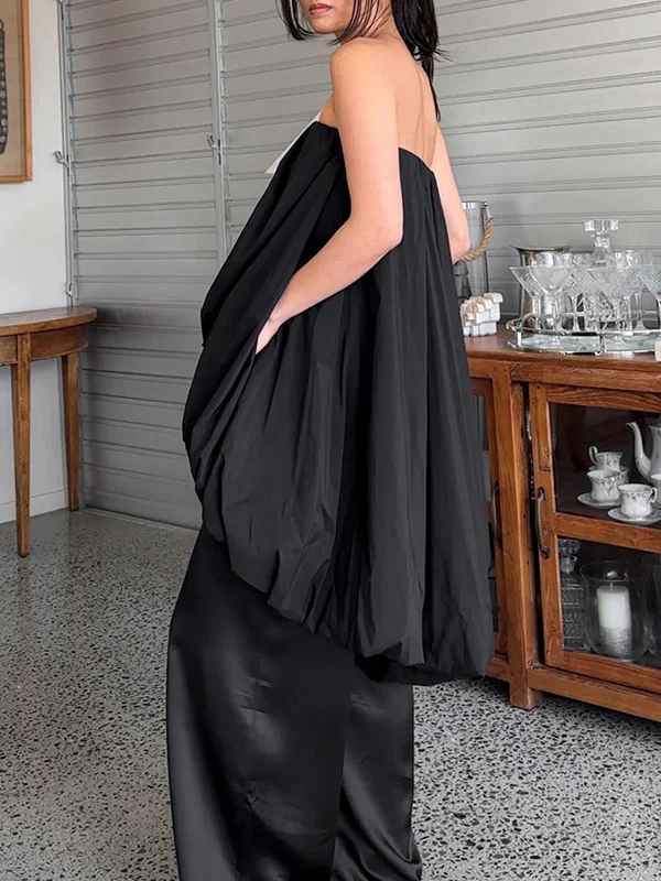 High-Low Sleeveless Elasticity Pleated Solid Color Split-Joint Tube Blouses&Shirts Tops - Image 4