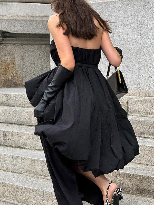 High-Low Sleeveless Elasticity Pleated Solid Color Split-Joint Tube Blouses&Shirts Tops - Image 6