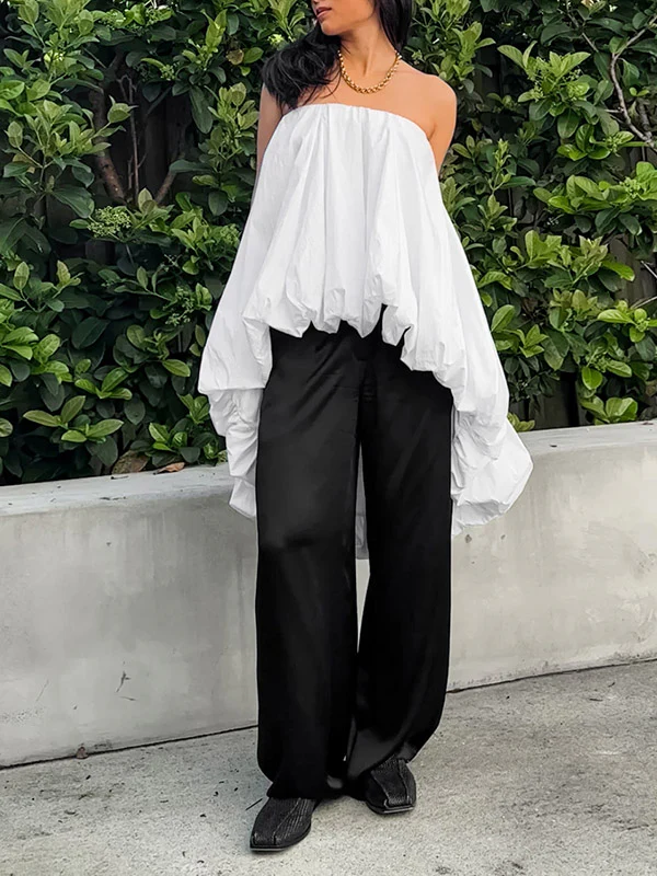 High-Low Sleeveless Elasticity Pleated Solid Color Split-Joint Tube Blouses&Shirts Tops - Image 7