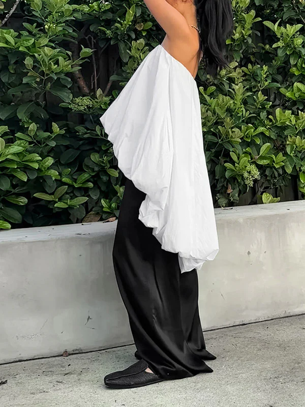 High-Low Sleeveless Elasticity Pleated Solid Color Split-Joint Tube Blouses&Shirts Tops - Image 8