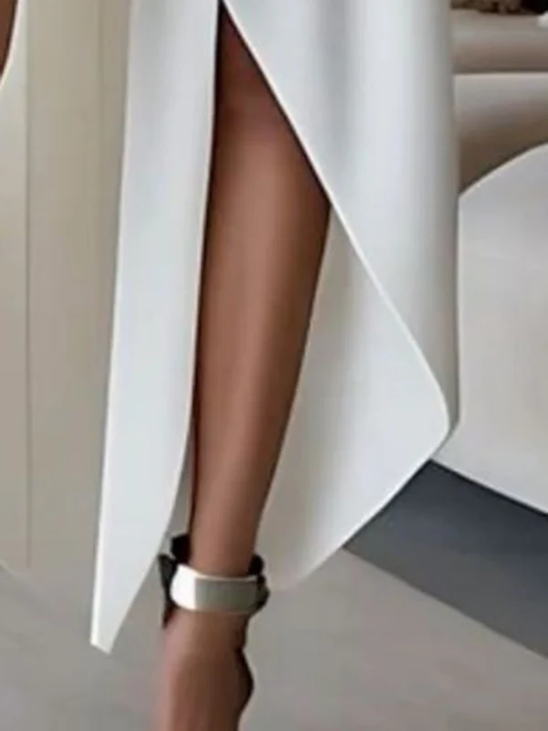High-Low Sleeveless Pockets Solid Color Split-Joint High Neck Midi Dresses - Image 3
