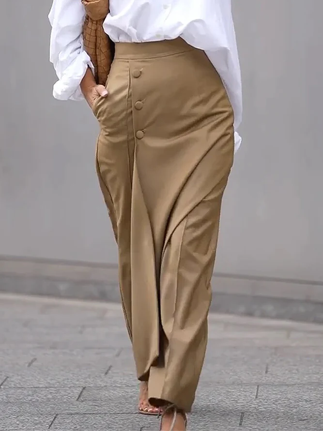 High Waisted Asymmetric Solid Color Pants Trousers - Image 2