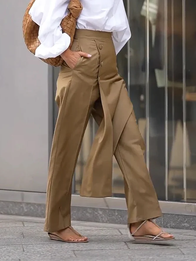 High Waisted Asymmetric Solid Color Pants Trousers - Image 3