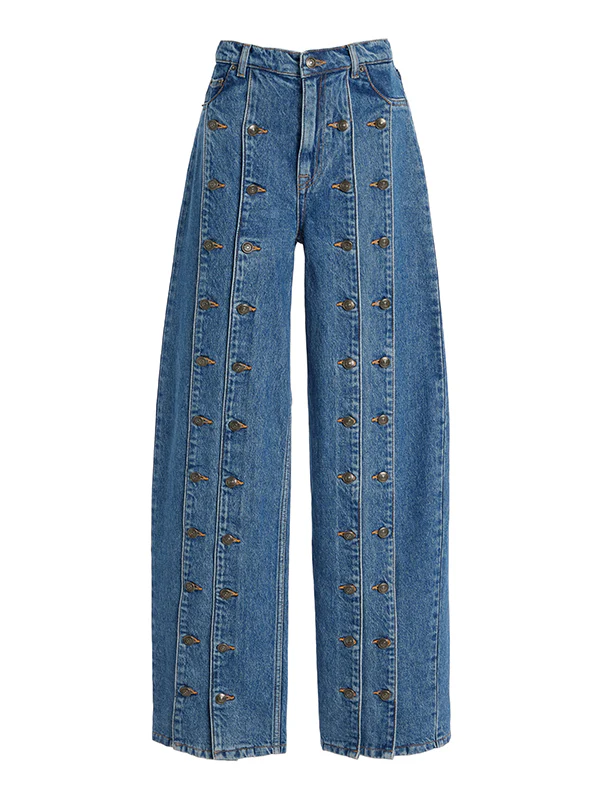 High Waisted Buttoned No Belt Split-Joint Jean Pants Bottoms - Image 5