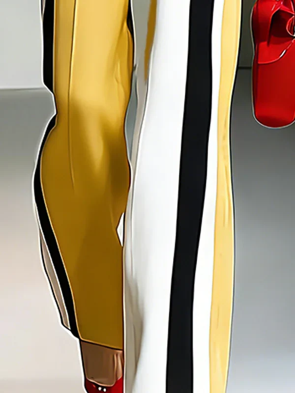 High Waisted Contrast Color Pockets Striped Pants Trousers - Image 3