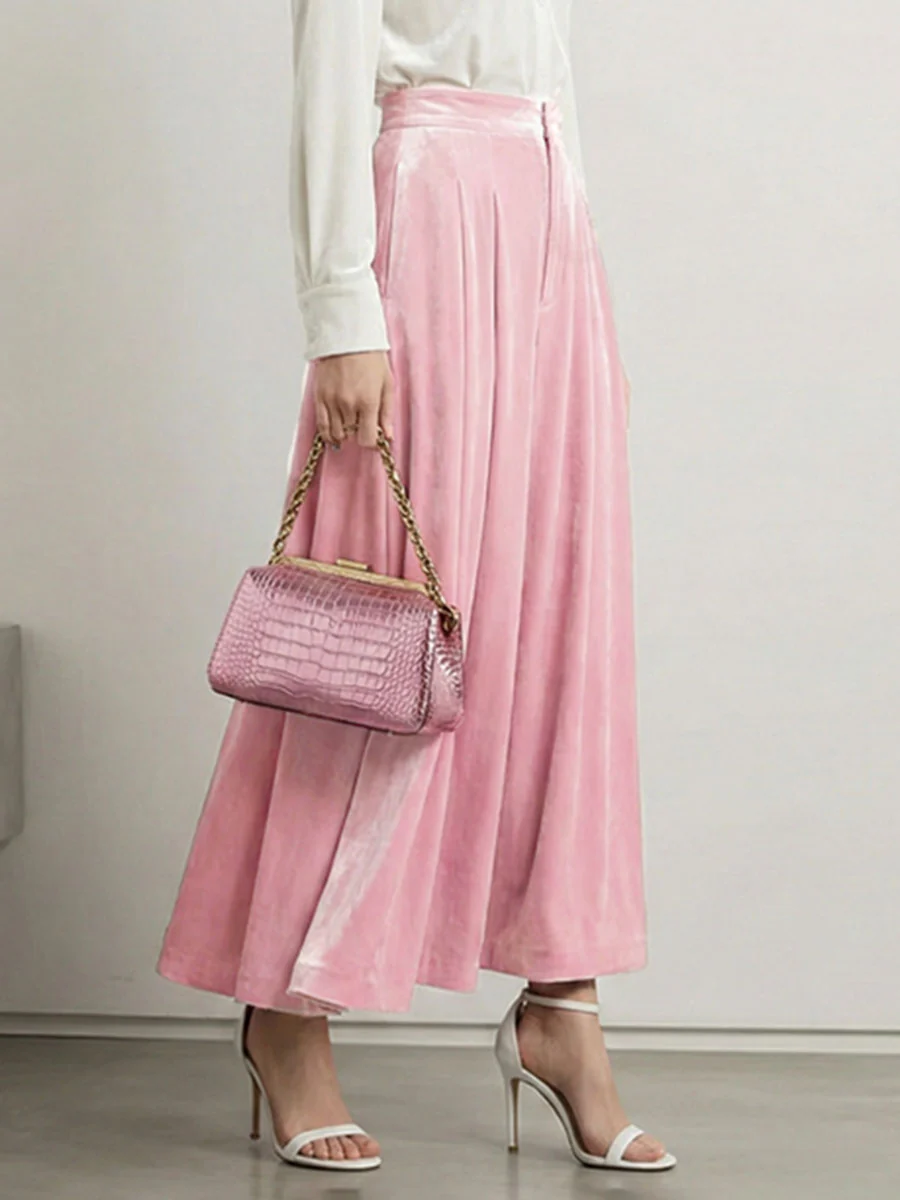 High Waisted Elasticity Pleated Pockets Solid Color Skirts Bottoms - Image 2