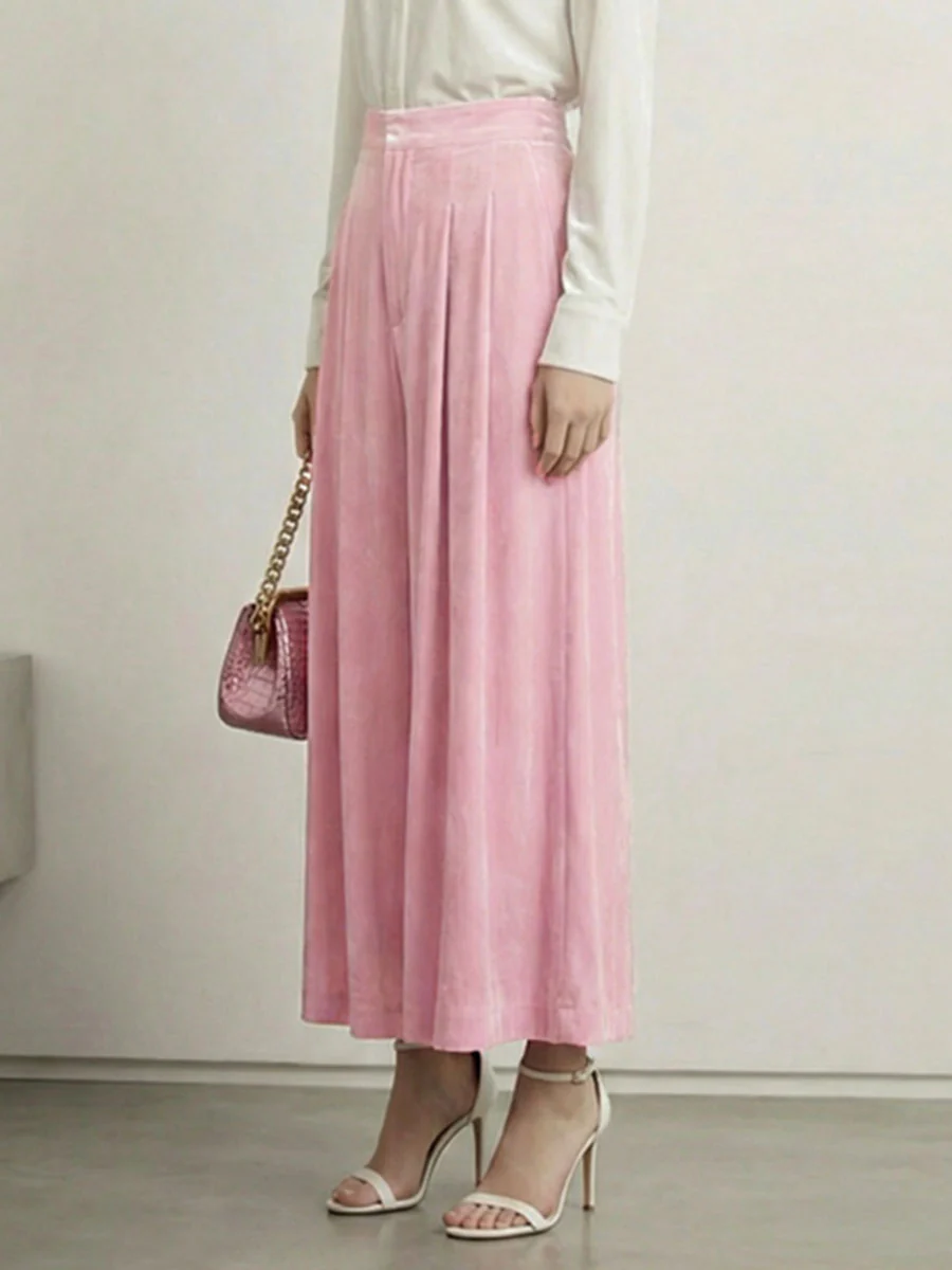 High Waisted Elasticity Pleated Pockets Solid Color Skirts Bottoms - Image 3