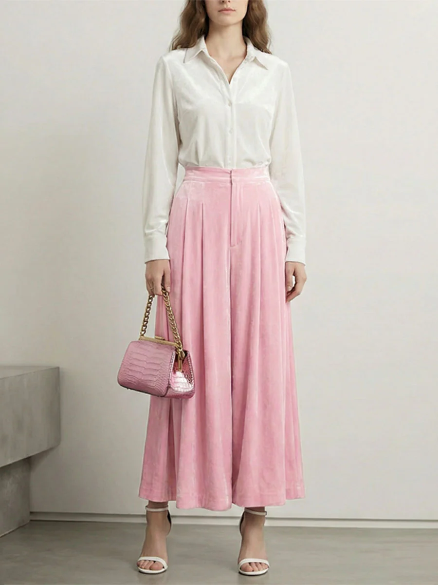 High Waisted Elasticity Pleated Pockets Solid Color Skirts Bottoms - Image 4