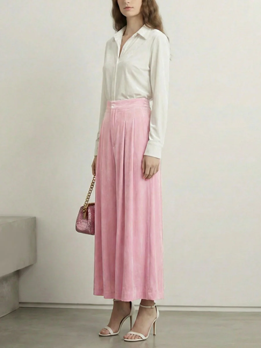 High Waisted Elasticity Pleated Pockets Solid Color Skirts Bottoms - Image 6