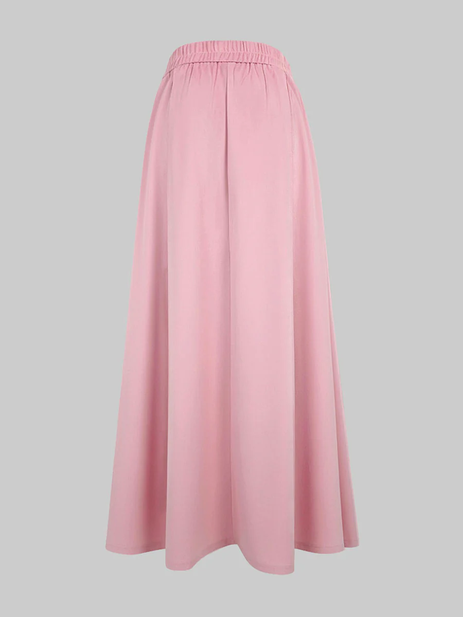 High Waisted Elasticity Pleated Pockets Solid Color Skirts Bottoms - Image 8