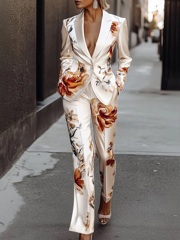 High Waisted Flower Print Pockets Pants Trousers - Image 4