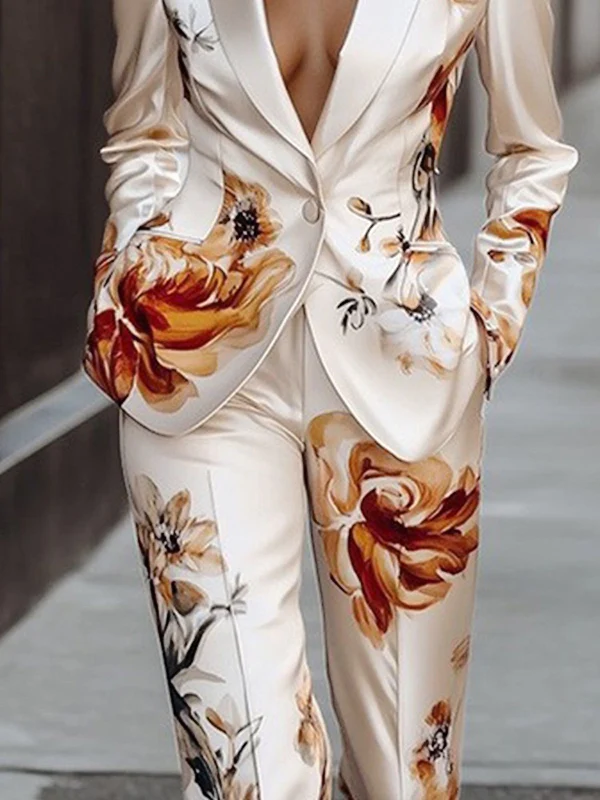 High Waisted Flower Print Pockets Pants Trousers - Image 5