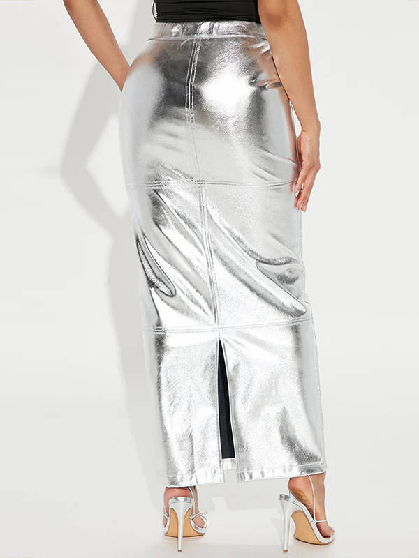 High Waisted H-Line Solid Color Split-Joint Skirts - Image 4