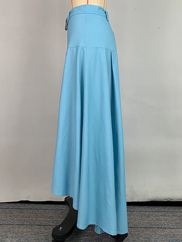 High Waisted High-Low Belted Pleated Solid Color Skirts Bottoms - Image 4