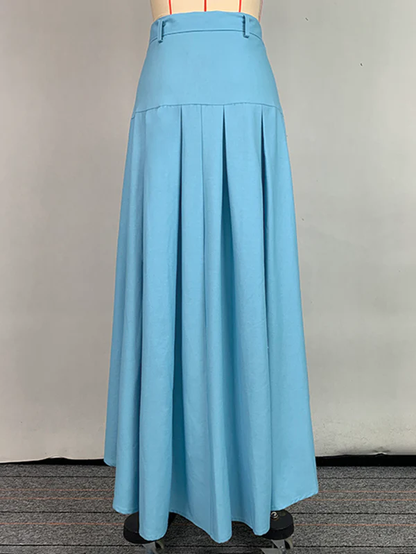 High Waisted High-Low Belted Pleated Solid Color Skirts Bottoms - Image 5