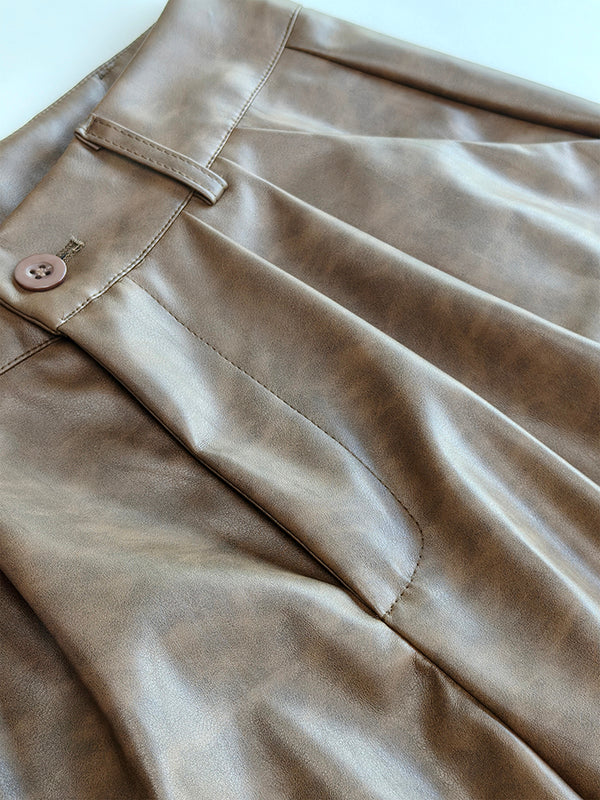 High Waisted Leather-Like Wide Leg Pants - Image 9