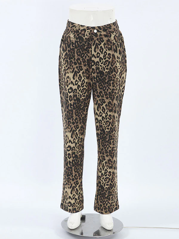 High Waisted Leopard Pockets Pants Trousers - Image 10