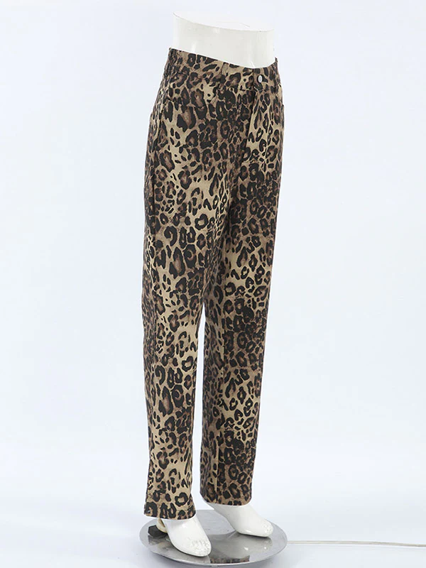 High Waisted Leopard Pockets Pants Trousers - Image 11