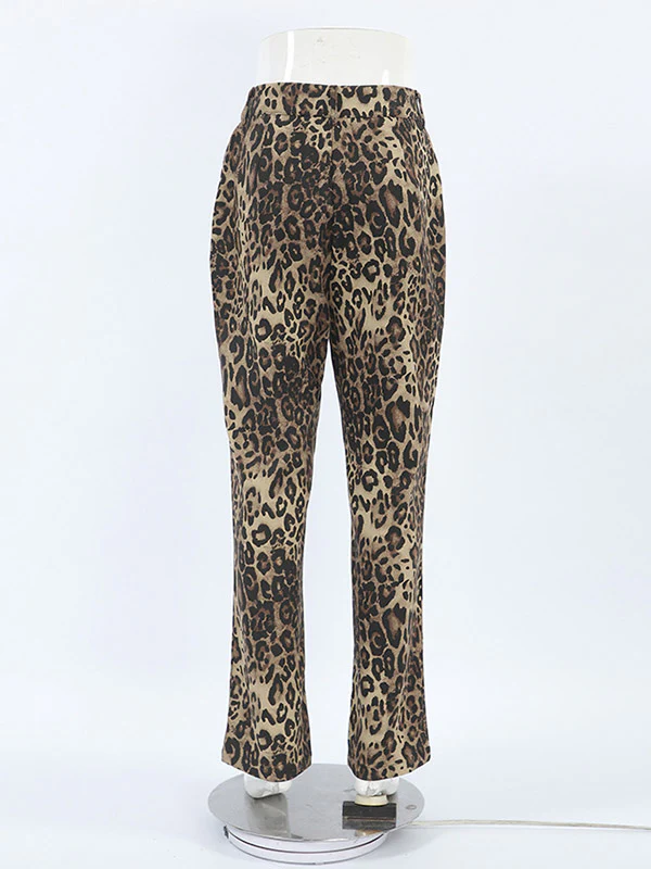 High Waisted Leopard Pockets Pants Trousers - Image 12