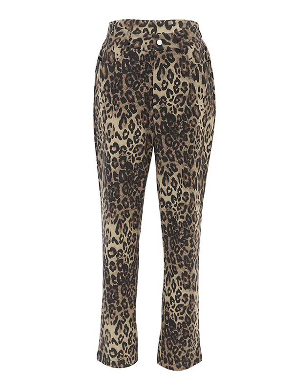 High Waisted Leopard Pockets Pants Trousers - Image 13