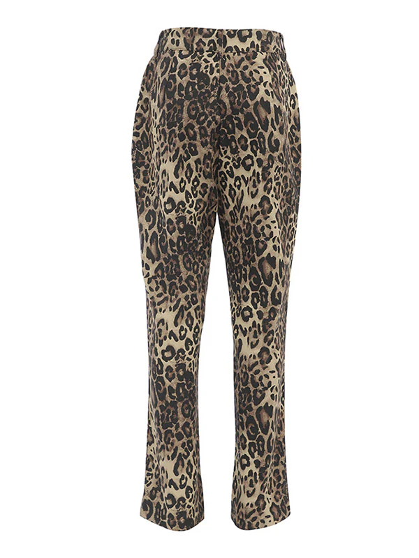 High Waisted Leopard Pockets Pants Trousers - Image 14