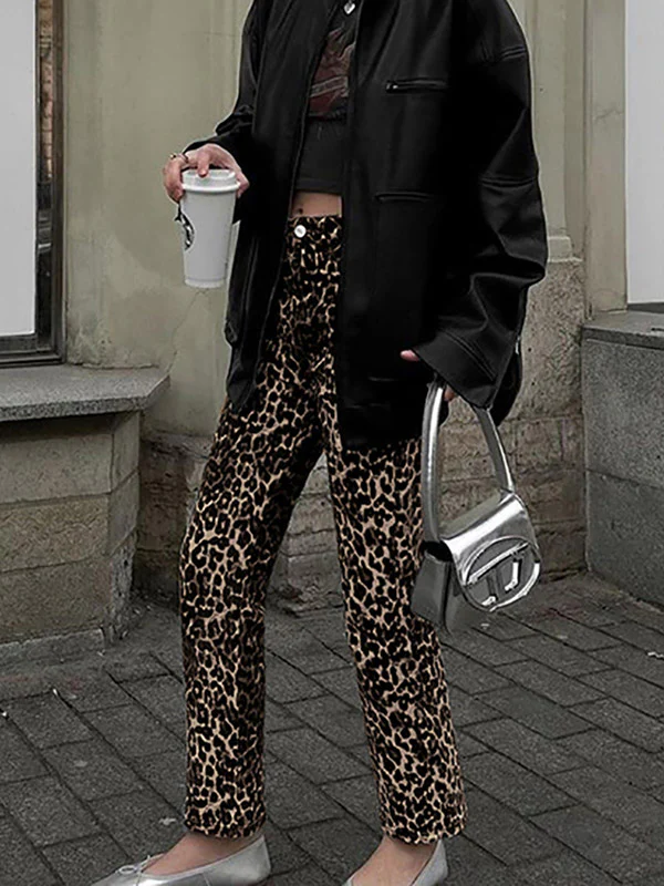 High Waisted Leopard Pockets Pants Trousers - Image 3