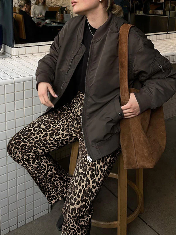 High Waisted Leopard Pockets Pants Trousers - Image 6