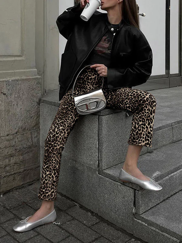 High Waisted Leopard Pockets Pants Trousers - Image 7