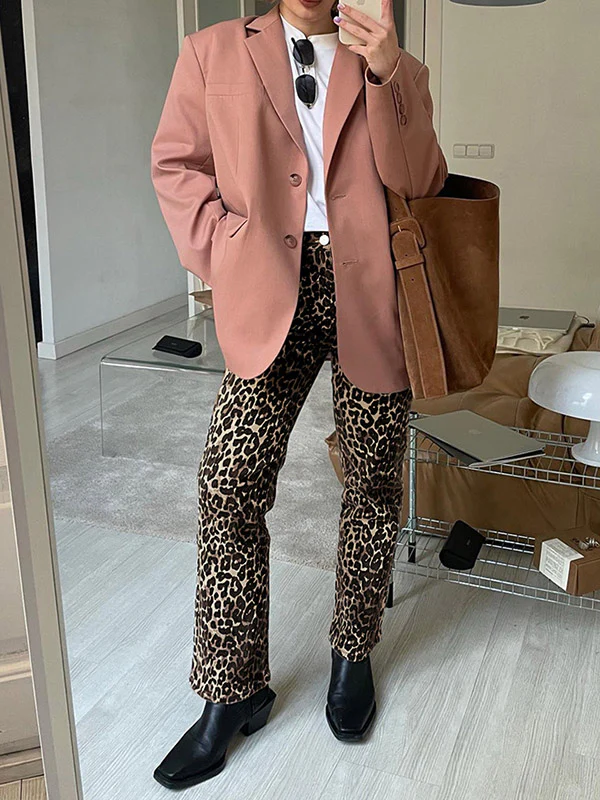 High Waisted Leopard Pockets Pants Trousers - Image 9