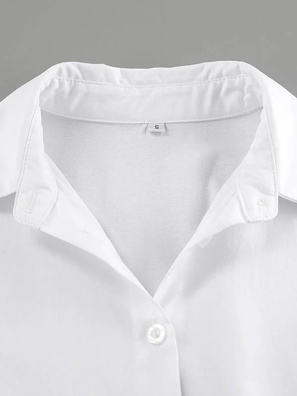 High Waisted Long Sleeves Buttoned Pleated Solid Color Lapel Mini Dresses Shirt Dress - Image 8