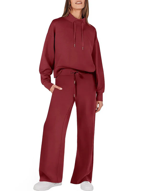 High Waisted Long Sleeves Drawstring Split-Joint Sweatshirt + Pants/Trousers Two Pieces Set - Image 10