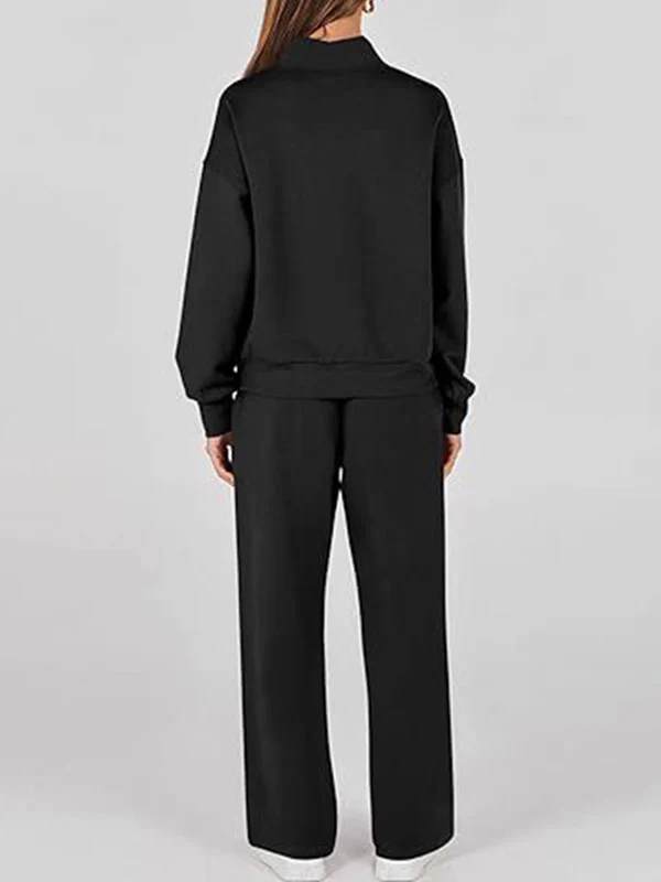 High Waisted Long Sleeves Drawstring Split-Joint Sweatshirt + Pants/Trousers Two Pieces Set - Image 4