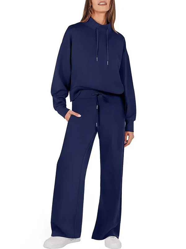 High Waisted Long Sleeves Drawstring Split-Joint Sweatshirt + Pants/Trousers Two Pieces Set - Image 5