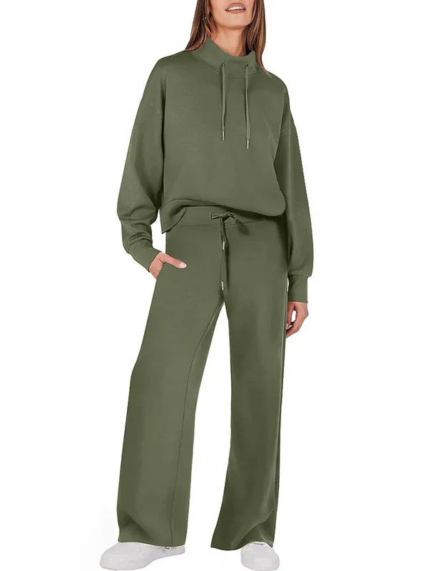 High Waisted Long Sleeves Drawstring Split-Joint Sweatshirt + Pants/Trousers Two Pieces Set - Image 6