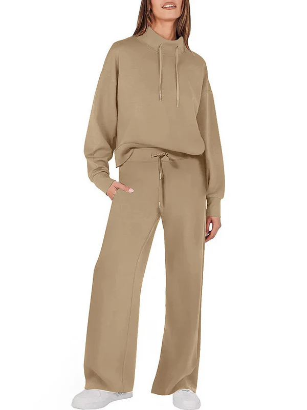 High Waisted Long Sleeves Drawstring Split-Joint Sweatshirt + Pants/Trousers Two Pieces Set - Image 7