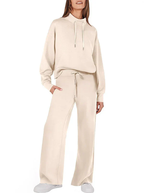 High Waisted Long Sleeves Drawstring Split-Joint Sweatshirt + Pants/Trousers Two Pieces Set - Image 8