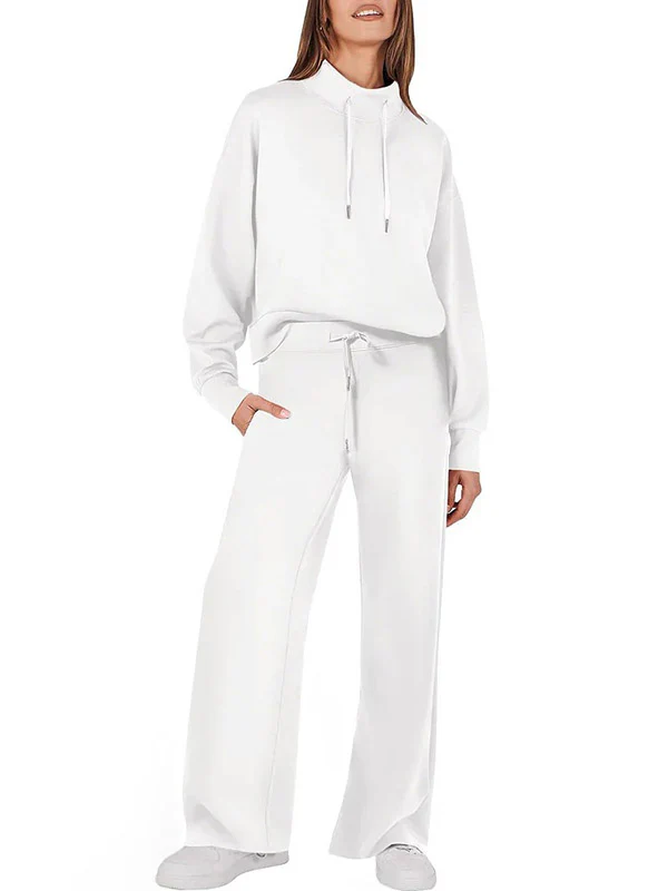 High Waisted Long Sleeves Drawstring Split-Joint Sweatshirt + Pants/Trousers Two Pieces Set - Image 9
