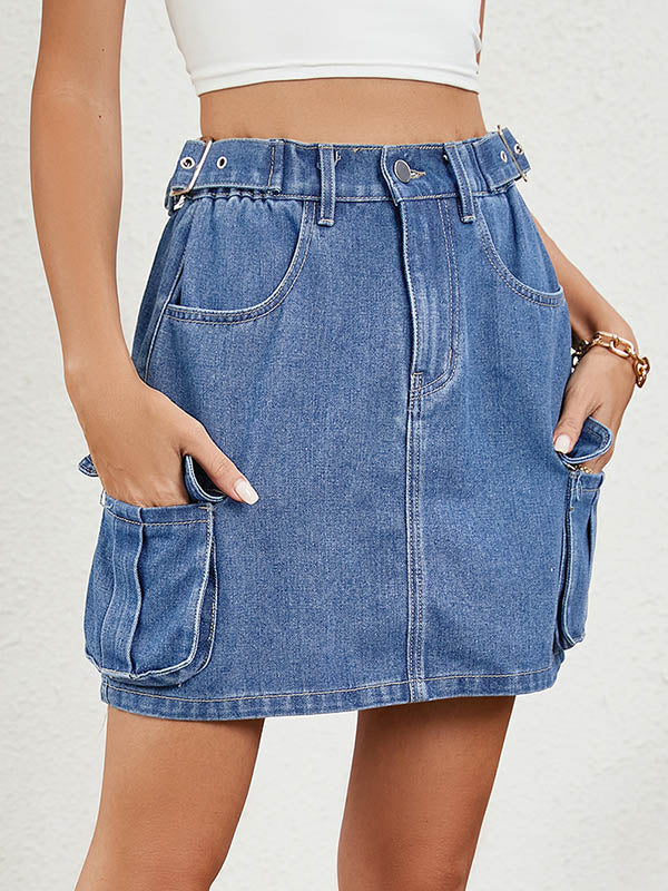 High Waisted Loose Adjustable Elasticity Pockets Split-Joint Skirts Bottoms - Image 2