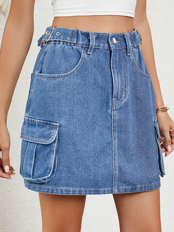 High Waisted Loose Adjustable Elasticity Pockets Split-Joint Skirts Bottoms - Image 3