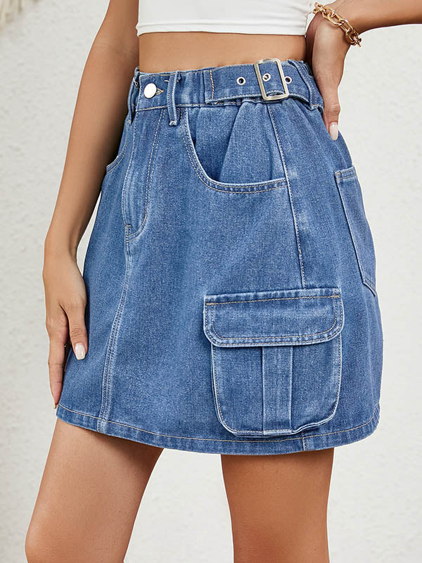 High Waisted Loose Adjustable Elasticity Pockets Split-Joint Skirts Bottoms - Image 4