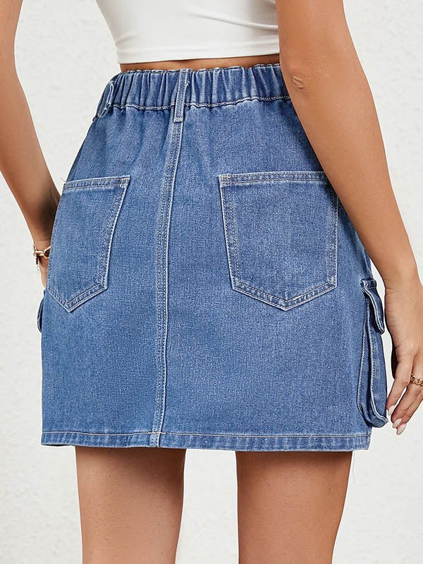 High Waisted Loose Adjustable Elasticity Pockets Split-Joint Skirts Bottoms - Image 5