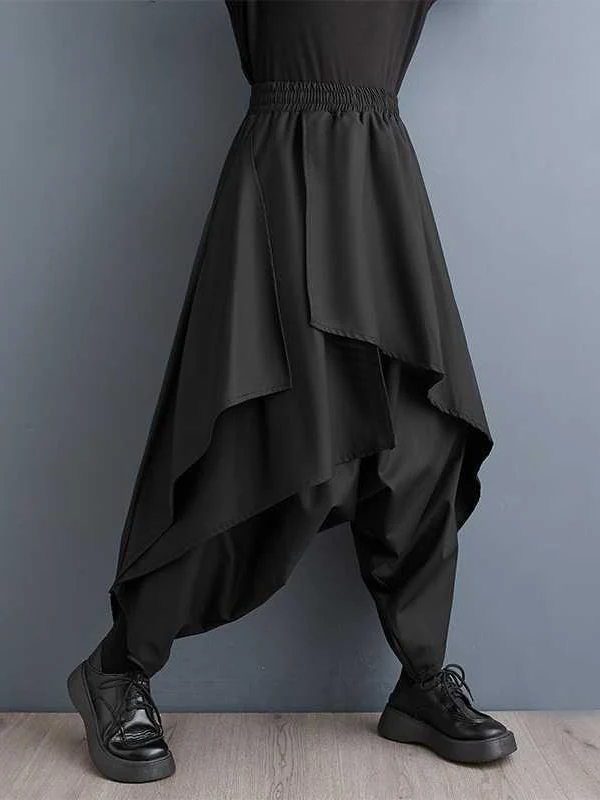 High Waisted Loose Asymmetric Elasticity Layered Solid Color Culotte - Image 2