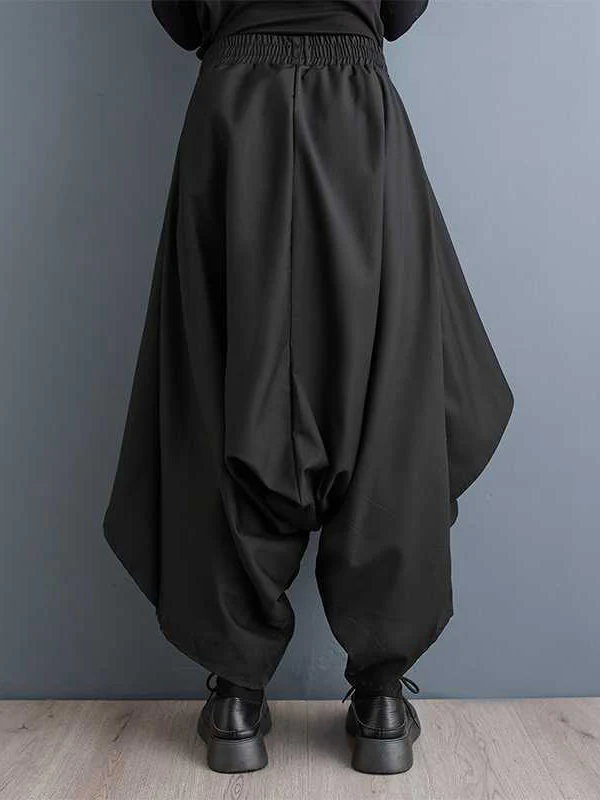 High Waisted Loose Asymmetric Elasticity Layered Solid Color Culotte - Image 3