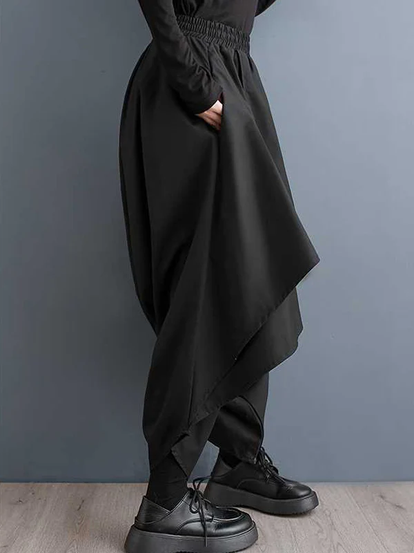 High Waisted Loose Asymmetric Elasticity Layered Solid Color Culotte - Image 4
