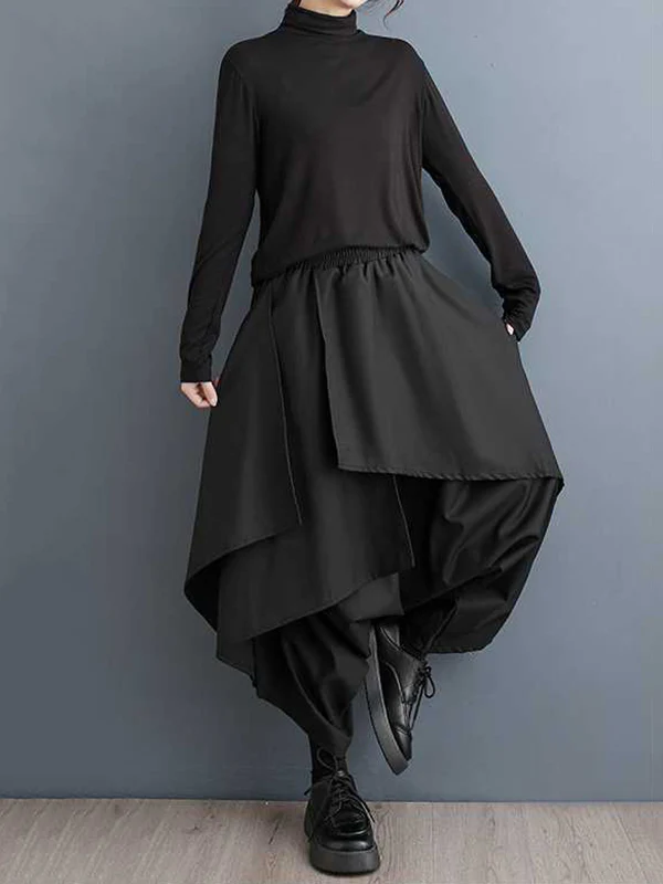 High Waisted Loose Asymmetric Elasticity Layered Solid Color Culotte - Image 5