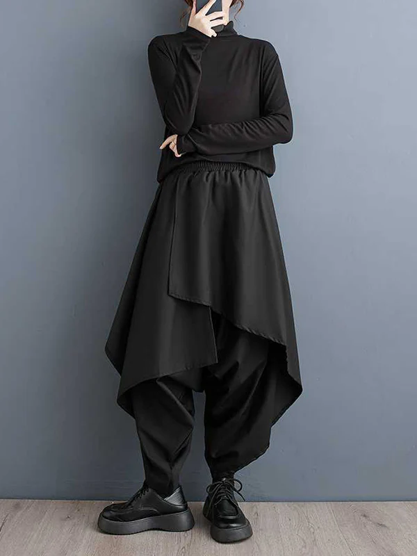 High Waisted Loose Asymmetric Elasticity Layered Solid Color Culotte - Image 6