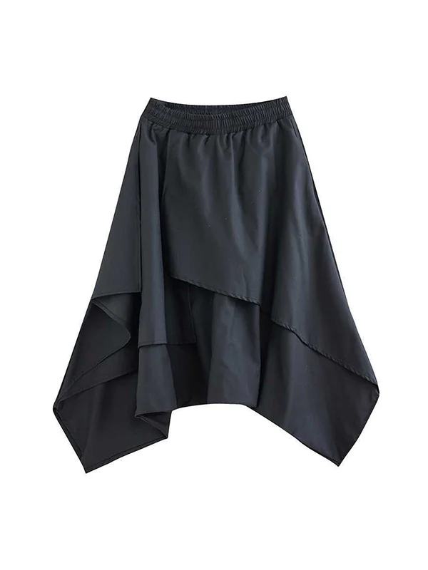 High Waisted Loose Asymmetric Elasticity Layered Solid Color Culotte - Image 7