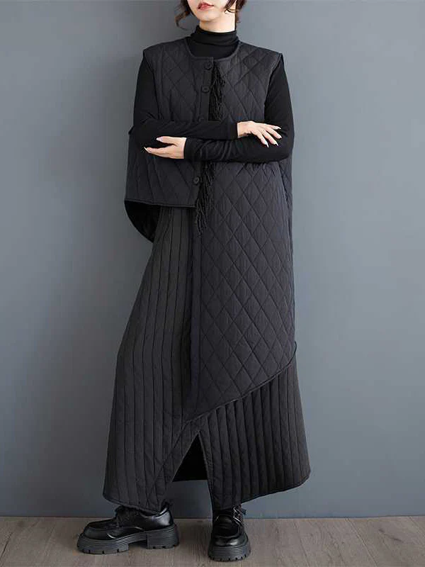 High Waisted Loose Asymmetric Elasticity Pockets Quilted Solid Color Skirts Bottoms - Image 4