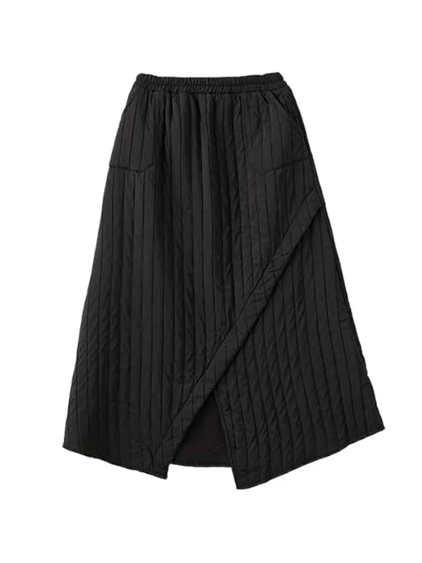 High Waisted Loose Asymmetric Elasticity Pockets Quilted Solid Color Skirts Bottoms - Image 8